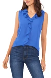 Vince Camuto Ruffle Neck Sleeveless Georgette Blouse In Ocean Blue