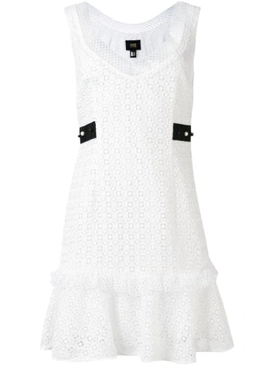 Cavalli Class Embroidered Ruffled-trim Dress In White