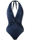 Brigitte Plunge Neck Aline Swimsuit In Blue