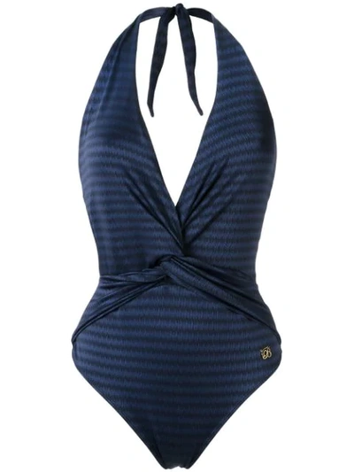 Brigitte Plunge Neck Aline Swimsuit In Blue