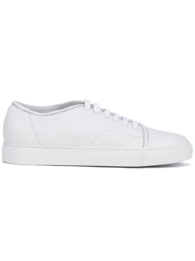 Aiezen Men's Low-top Grained Leather Sneakers In White