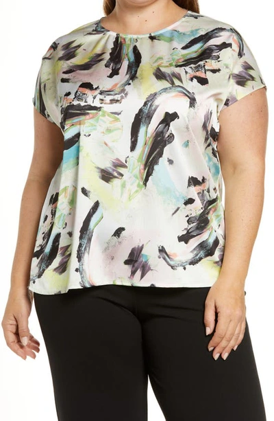 Halogen Cap Sleeve Satin Blouse In Ivory Multi Vivid Strokes