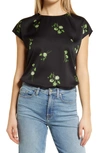 Halogen Cap Sleeve Satin Blouse In Black Floral Bunches