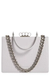 Alexander Mcqueen The Four Ring Croc Embossed Leather Frame Bag In Pale Grey