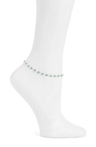 Shymi Bezel Set Cubic Zirconia Anklet In Gold & Turquoise