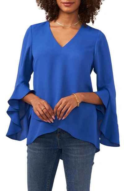 Vince Camuto Flutter Sleeve Crossover Georgette Tunic Top In Blue