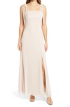 Dessy Collection Shoulder Tie Chiffon A-line Gown In Cameo