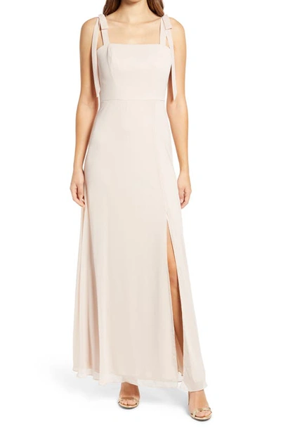 Dessy Collection Shoulder Tie Chiffon A-line Gown In Cameo