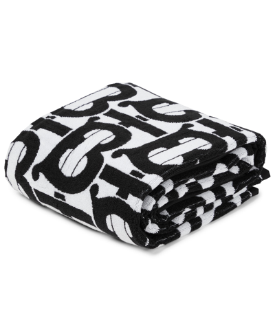 Burberry Monogram Cotton Jacquard Towel In Black