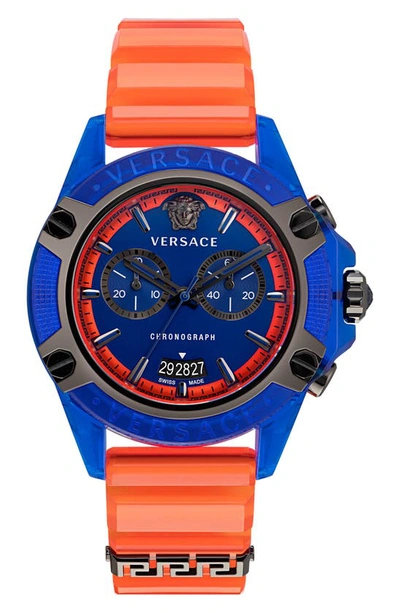 Versace Icon Active Chronograph Silicone Strap Watch, 44mm In Blue