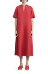 Lafayette 148 Raleigh Belted Silk & Linen Midi Dress In Red