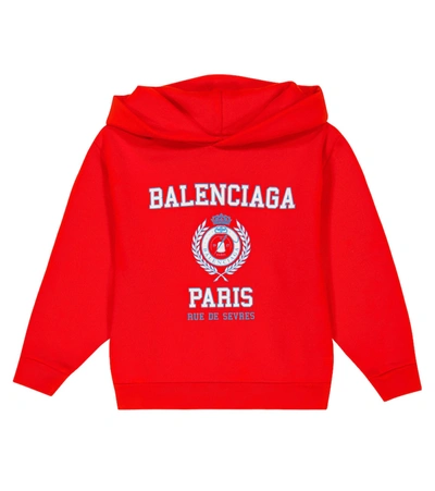 Balenciaga Kids' College 1917 Cotton Jersey Hoodie In Bright Red