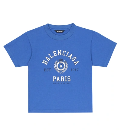 Balenciaga Kids' Logo Cotton Jersey T-shirt In Ocean Blue