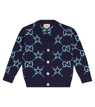 Gucci Kids' Gg Star-print Wool Cardigan In Blu