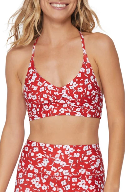 Spiritual Gangster Eco Floral T-back Sports Bra In Verona Floral Print In Red