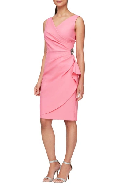 Alex Evenings Compression Embellished Ruched Sheath Dress In Guava