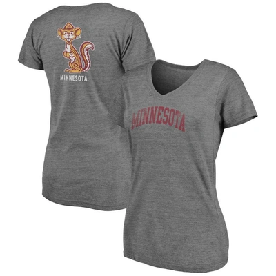 Fanatics Branded Heathered Gray Minnesota Golden Gophers Slab Serif 2-hit V-neck Tri-blend T-shirt