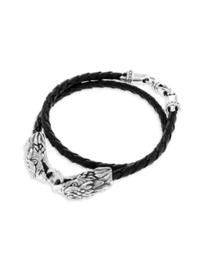 King Baby Studio Men's Sterling Silver & Leather Double Eagle Braided Bracelet