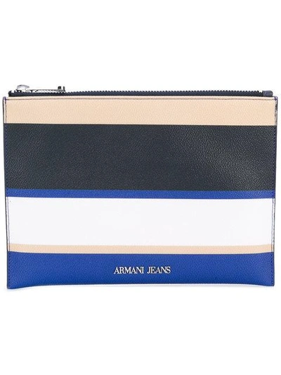 Armani Jeans Striped Wallet In Blue