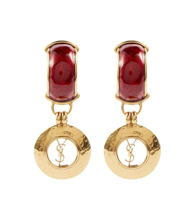 Saint Laurent Geometric Dome Ysl Circle Clip-on Earrings In Gold