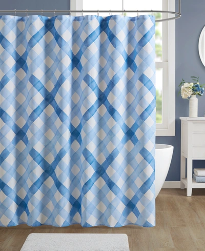 Decor Studio Amalfi Plaid Shower Curtain Bedding In Blue