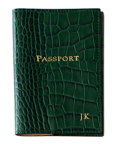 Graphic Image Crocodile-embossed Leather Passport Cover, Personalized In Brown
