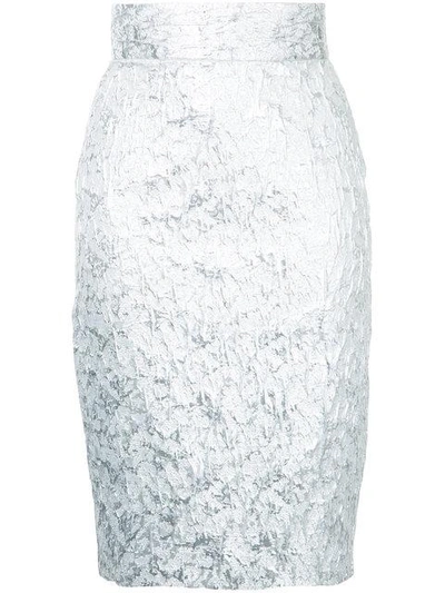 Bambah Brocade Pencil Skirt In Silver