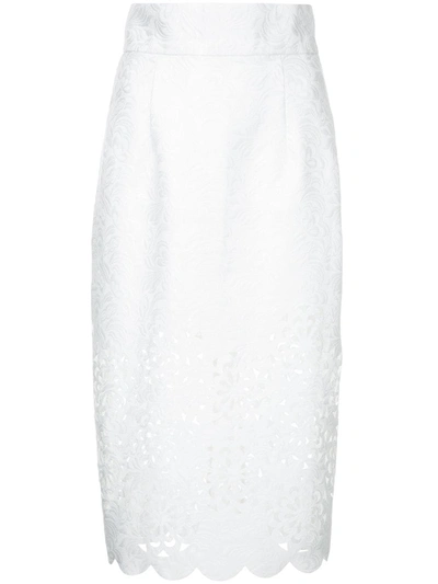 Bambah Cut Out Detail Scalloped Pencil Skirt In White