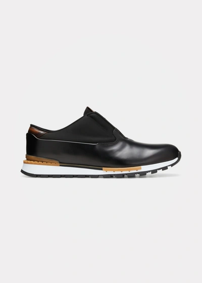 Berluti Men's Fast Track Torino Glazed Calf Leather Sneaker In Black