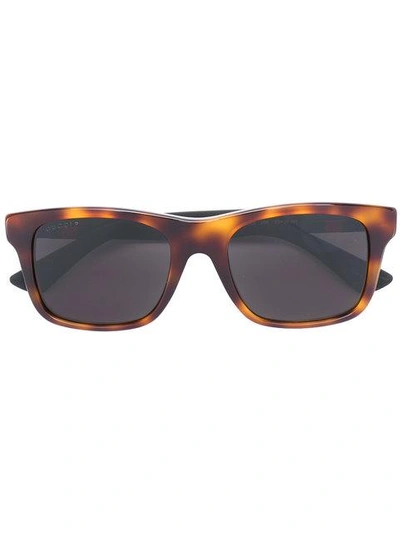 Gucci Web Trim Rectangular Sunglasses In Brown