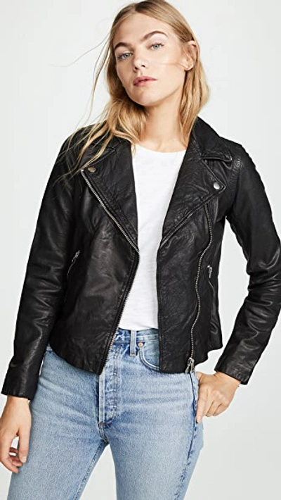 Madewell Textured-leather Biker Jacket In True Black