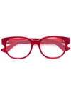 Gucci Transparent Glitter Rectangular Glasses In Red