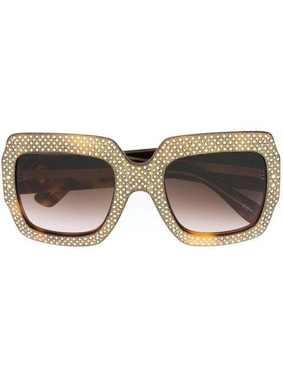 Gucci Oversize Crystal Square Sunglasses In Black
