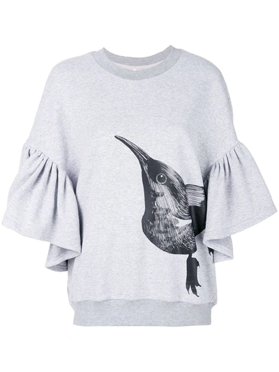 Ioana Ciolacu Ruffle Bird Print Sweatshirt In Grey