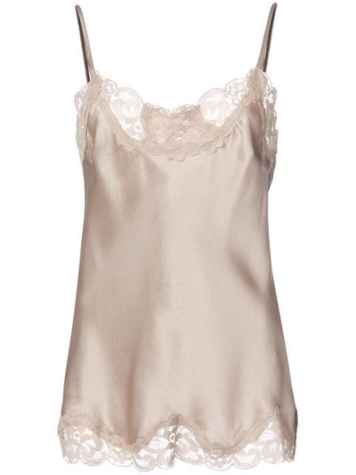 Gold Hawk Silk Top With Lace Detail In Nude & Neutrals
