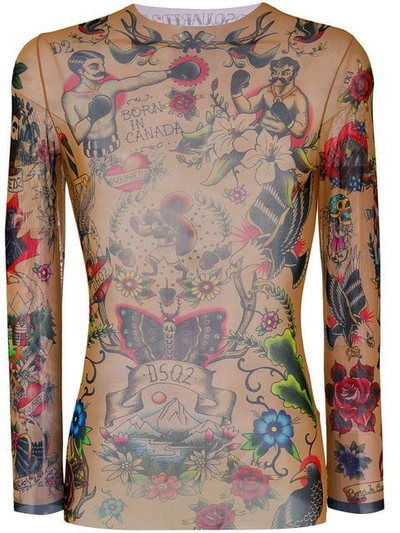Dsquared2 Underwear Tattoo Printed Sheer Long Sleeve T-shirt In 999 |  ModeSens