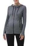 Kimi And Kai Momo Ruched Zip Maternity Hoodie In Dark Heather Gray