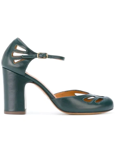 Chie Mihara Cut Out Detail Block Heel Pumps In Green