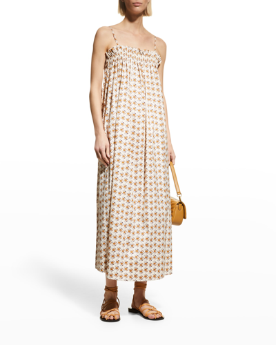 Tory Burch Ruffle Top Floral Midi Dress In Yellow