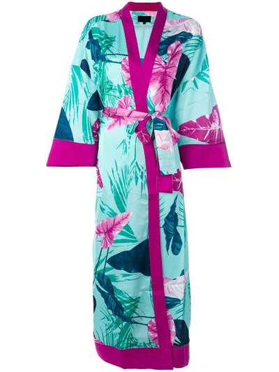 Iil7 Lace Up Print Kimono Cardigan In Green