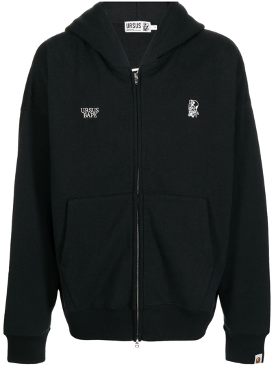 A Bathing Ape Ursus Brand-embroidered Cotton-blend Hoody In Blk