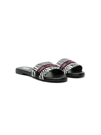 Karl Lagerfeld Kids' Zebra Pattern Logo Sandals In Black