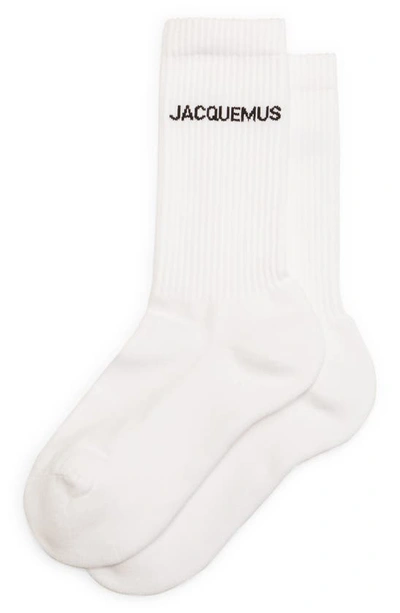 Jacquemus Les Chaussettes Logo Jacquard Cotton Blend Crew Socks In White