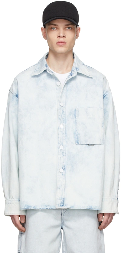 Solid Homme Pocket Detail Oversize Denim Shirt In Blue