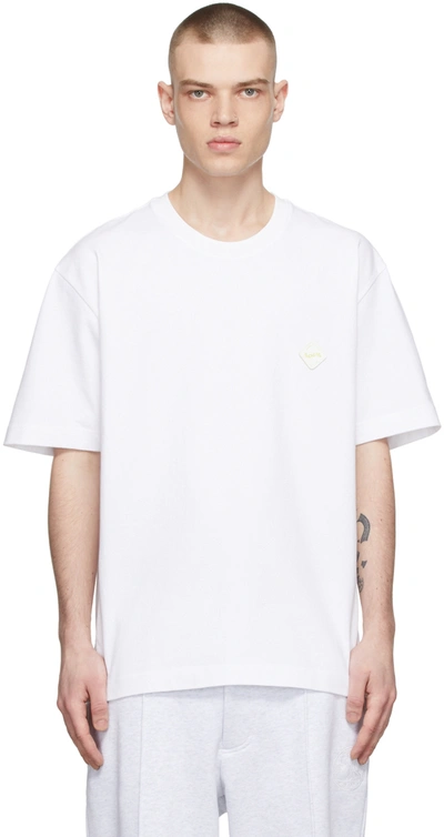 Solid Homme Chest Patch Back Logo Cotton Crewneck T-shirt In White