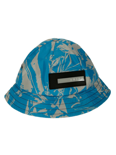 Aries Crinkle Nylon Bell Bucket Hat In Blu Blue