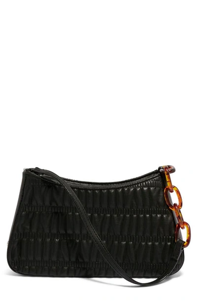 House Of Want Newbie Baguette Vegan Leather Shoulder Bag In Black Shirring
