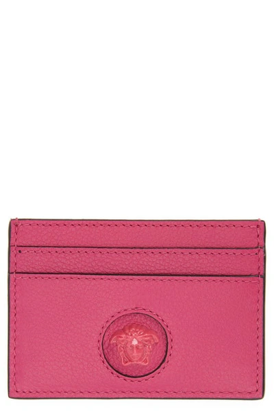 Versace Women's Medusa Leather Card Case In Cerise-oro