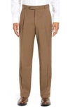 Ballin Classic Fit Pleated Solid Wool Dress Pants In Saddle