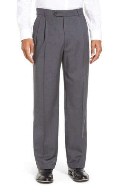Ballin Classic Fit Pleated Solid Wool Dress Pants In Mid Grey
